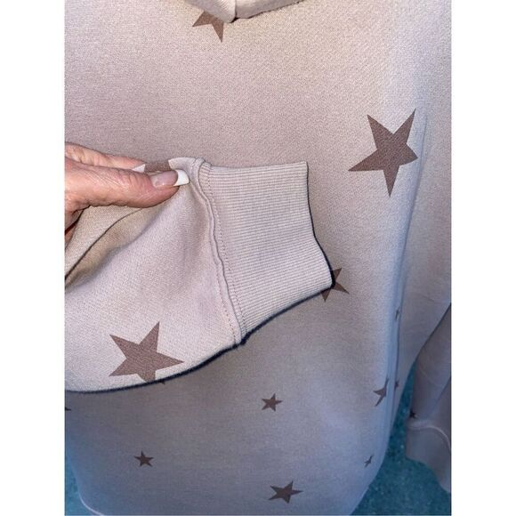 Hippie Rose Hoodie Star Kangaroo Pocket Drawstring Hood Quarter Zip Sz L Tan - Picture 13 of 14